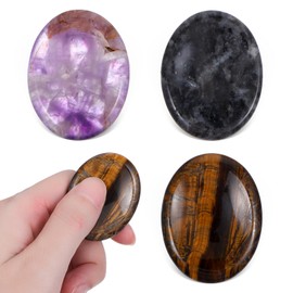 YBEATY 3 Pcs Thumb Worry Stone Anxiety Healing Crystals Sets Pocket Hand Carved Healing Stones Crystal Reiki Natural Relax Palm Stone for Anxiety Therapy Stress Relief Meditation