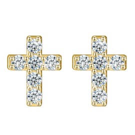 KristLand 925 Sterling Silver Cross Tiny Stud Earrings for Women Girls Cubic Zirconia Cross Stud Earrings Cartilage Stud Earrings, Silver