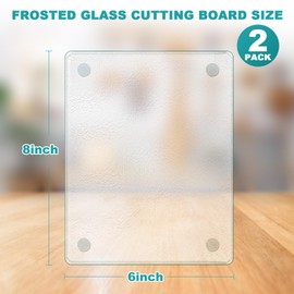 6''x8'' Small Tempered Glass Cutting Board for Kitchen Counter, TAQIXI 2Pcs Frosted Clear Glass Cutting Board for Countertop, Non-Slip, Scratch and Heat Resistant, Dishwasher Safe