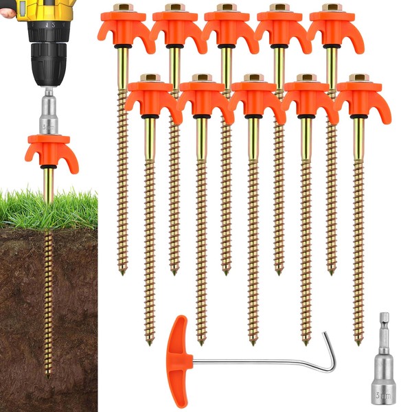 flintronic Tent Pegs, 10 x Rotating Tent Pegs with Thread,