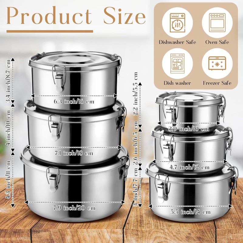 6 Pcs Stainless Steel Bento Box Bulk, 6 Sizes