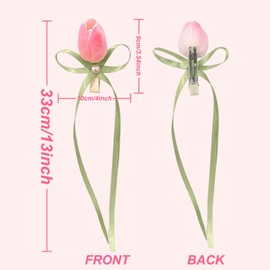 Totelux Tulip Hair Clips Pink Flower Hair Pins Bow Ribbon Hair Barrettes for Women Girls Spring Summer Wedding Mothers Day Hair Accessories 2Pcs