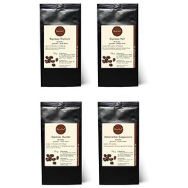 4 x Espresso Gift Set Tasting Set - Espresso Light, Espresso Dark, Espresso Premium, Italian Cappuccino - Espresso Coffee Set Ground - 4 x 75 g
