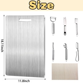 Titanium Cutting Board,Cutting Boards for Kitchen,Stainless Steel Cutting Board,Peeler,Mat,Dish Clip,Titanium Cutting Boards for kitchen,For Cutting Vegetables, Meat,Fruits,Silver, 18.11x11.8 IN