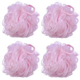 iboodi 60g/pcs Mesh Bath Pouf Shower Loofahs Shower Puff Pack of 4 (Pink)