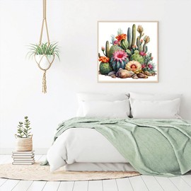 Cactus Diamond Art Painting Kits for Adults - Plant Flower Round Full Drill Diamond Dots Paintings for Beginners, 5D Paint with Diamonds Pictures Gem Art Painting Kits DIY Crafts Project 14x14inch