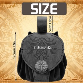 AUNGCSHE Medieval Belt Bag, Viking Accessories Women's Embossed Faux Leather, Retro Renaissance Portable Belt Bag Purse, black, B