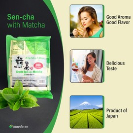 MAEDA-EN MAEDA-EN Sen-cha with Matcha Green 100 Tea Bags Powder Japanese Origin Green Tea Leaves Individually Wrapped Teabags 02386 1pk