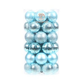 Sea Team 41-Pack Christmas Ball Ornaments with Strings, 40mm/1.57" Small Size Baubles, Shatterproof Plastic Christmas Bulbs, Hanging Decorations for Xmas Tree, Holiday, Wedding, Party, Baby Blue