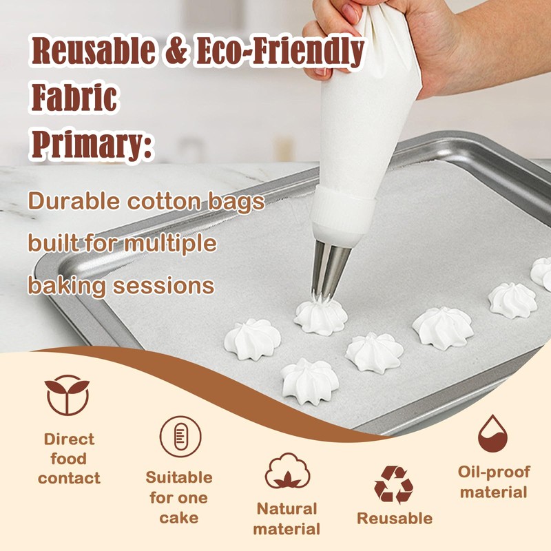 9-Piece Reusable Piping Bags and Tips Set- Cotton Baking Kit