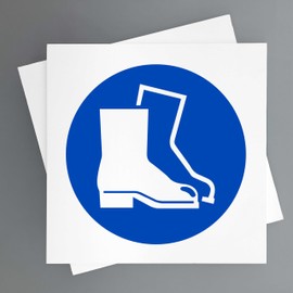 Safety Shoes Use Sign 2 Pack 19 x 19 cm Safety Signs for Industrial Safety and Use of PPE (Safety Shoes)
