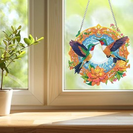 Puraikcmi Hummingbird Diamond Art Hanging Kits, Special Shaped 7.8x7.8 Inch Diamond Art Suncatcher Double Sided 5D DIY Diamond Art Kits for Adults Rhinestone Painting Ornament