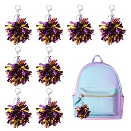 sourcing map 20 Pcs Cheer Pom Pom Keychain, Cheerleading Gift Charm Plastic Keyring Bulk for Cheerleaders Team Women Sports Events Cheer Accessory Supplies, Purple/Gold Tone