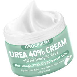Grocerism Urea 40% Foot Cream with 2% Salicylic Acid – Callus Remover & Moisturizer with Hyaluronic Acid, Aloe Vera & Tea Tree for Dry Cracked Heels, Feet & Hands – 5.29 oz Intensive Repair Cream