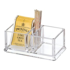 JZS Acrylic 2 Lattices Tea Bags Holder, Acrylic Coffee Sugar Box Tea Bag Organizer, Small Condiments Packet Holder Sugar Caddy Dispenser for Countertop Coffee Bar