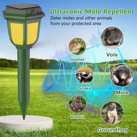 Mole Repellent Solar Powered & Snake Repellent for Yard, Ultrasonic Deterrent, IP65 Waterproof to Get Rid of Gopher Hawk, Vole for Lawn & Garden, 2 Pack