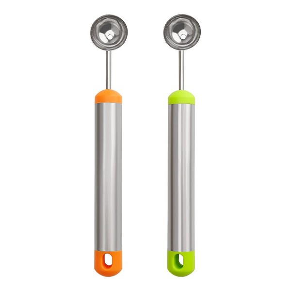 Fruit Spoon, Carving Tool, Hollower, Fruit Decorator, Multi-functional, Stainless Steel, Melon, Watermelon, Fruit Pull, Confectionery Tool, Convenient Goods (Orange + Green)