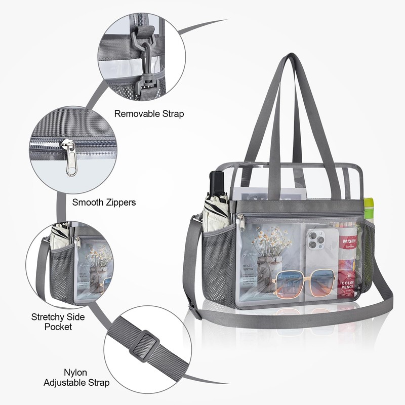 Oraben Clear Bag Stadium Approved 12x6x12 Tote Bag with Removable