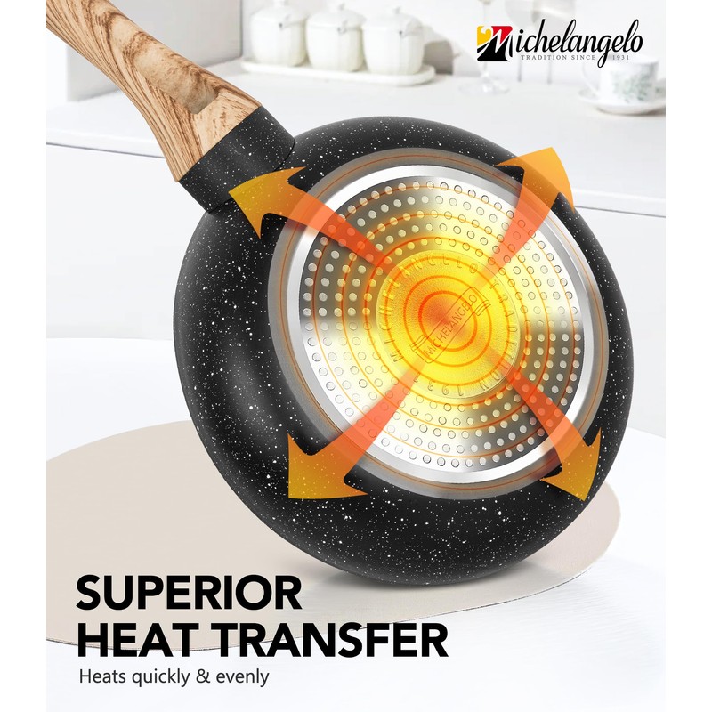MICHELANGELO 8 Inch Nonstick Frying Pan with Lid, Non Stick