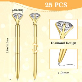 25 Pcs Diamond Pens with Crystal Bridal Shower Gifts Metal Bling Ballpoint Pens with Black Ink Fancy Pen for Women Girls Bridal Shower Wedding Party Birthday Office School