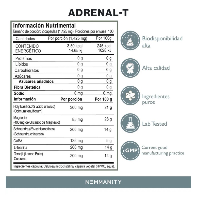 Adrenal-t Manejo De Stress Y Cortisol Magnesio Y Adaptogenos Sin