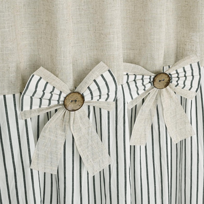 DOSLY IDÉES Linen Button Farmhouse Beige Shower Curtain,Bowknot,Linen and Cotton