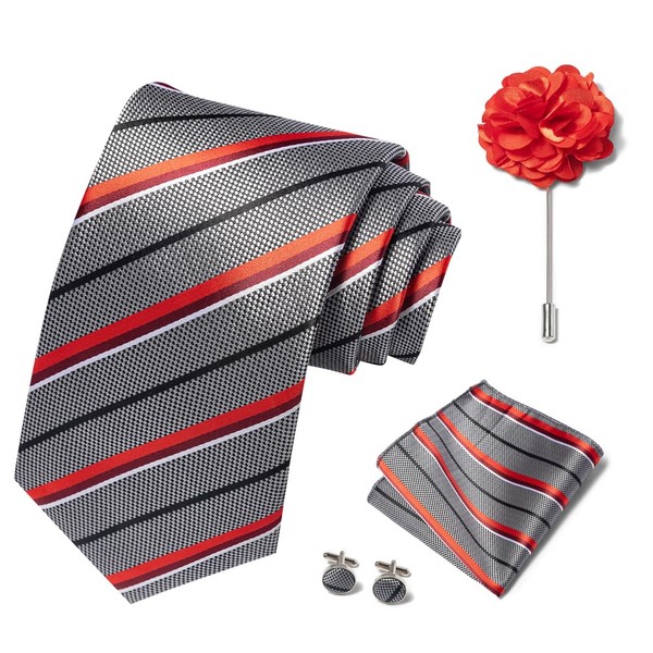 Ties Set Men Mixed Color Necktie Handkerchief Cufflinks Brooch 3.15