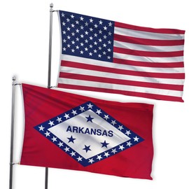 USA and Arkansas State 3x5ft Flag Bundle Set - Printed USA flag & Printed Arksansas State Flag - Strong Durable Polyester American Flag Set