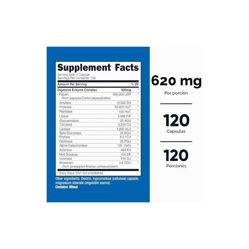 Nutricost Enzimas Digestivas 620 mg 120 cápsulas