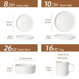 MONITO Ceramic Dinnerware 16 Pieces Dinner Set,Plates Pasta Bowls Cereal Bowls Reactive Change Glaze Dish Sets, Modern Stoneware Dishes,Gift, Creamy white