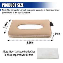 GAOLAOSY Car Sun Visor Tissue Holder, PU Leather Automotive Backseat Napkin Box, Auto Hanging Tissue Holders with Zipper, Universal Vehicle Organizer Accessories for RV, SUV, Truck (Beige)