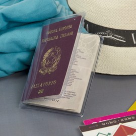 Pack of 2 Clear Passport Holder Made in Italy Durable PVC with Back Pocket, transparent, Classic