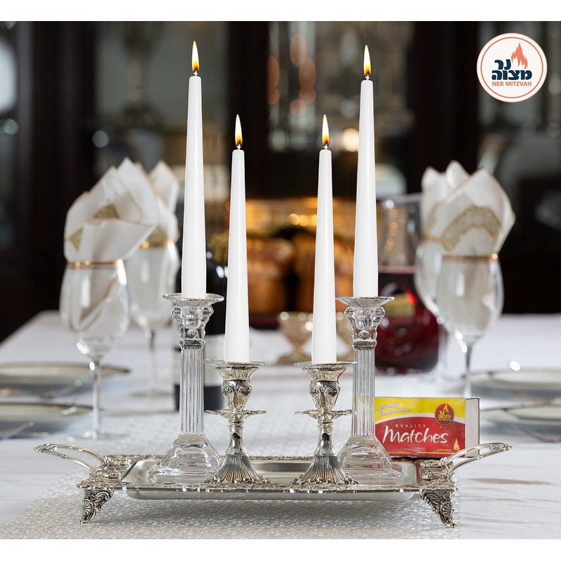 Ner Mitzvah Classic 8 Inch Taper Candles for Shabbat, Dinner