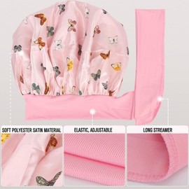 Flouzor Gorros De Satén para Dormir, Gorro de Seda Ajustable, Doble Capa Gorro para Dormir Suave de Satén, Gorros de Dormir De Seda con Banda Ancha para Mujeres y Niñas (Rosa)