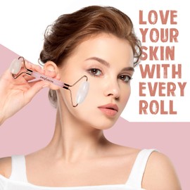 Profusion Cosmetics Rose Quartz Face Roller - Remove Wrinkles, Puffiness & Dark Circles, Dual-Ended Facial Massager for Skin Lifting, Relaxation & Self-Care Routine