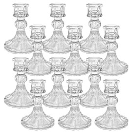 Sudifor 12 Pack Glass Candlestick Holders- Clear Taper Stripe Candle Holders for Candlesticks, 4" H Taper Candle Holders Small Centerpiece for Wedding, Festival, Party & Windowsill Decor