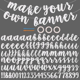 BEISHIDA Glitter White 116 PCS A-Z DIY Letter Banner Kit Make Your Own Banner，Including 111 Letters and Numbers 3 Rope and 2 Threading Device,Customized for Birthday Graduation Wedding Party Decor
