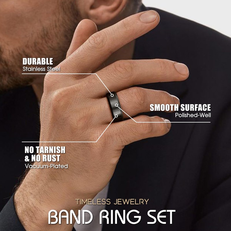Kakonia 3Pcs Stainless Steel Rings for Men Women 8MM Wedding