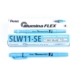 Pentel Illumina Flex Liquid Highlighter, Dual Tip Chisel and Bullet, Sky Blue Ink, Box of 10