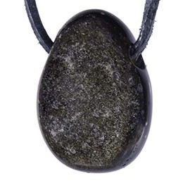 Lebensquelle Plus Goldobsidian Drop Pendant, Drilled Tumbled Stone Pendant with Cotton Band, High-Quality Gemstone Pendant, Semi Precious Stone, Obsidian