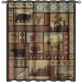 Kazynee Vintage Deer Bear Farmhouse Ultra Soft Premier Blackout Curtains,Retro Cabin Lake Country Lodge MooseThermal Insulated Bedroom Noise Reducing Patio Door Grommet Top,2 Panels 63L x 27.5W