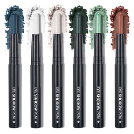 Enfuntins 6Pcs Cream Eyeshadow Sticks Set, Champagne Pearl Brown Cocoa Stone Green Sliver Shimmer Matte Waterproof Eye Brightener Stick Palette for Eye Makeup 02 (6Pcs-02)