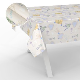 ANRO Oilcloth Tablecloth, Washable, Oilcloth, Garden Tablecloth, Outdoor, Indoor, 100 x 140 cm, Cut Edge, Lavender