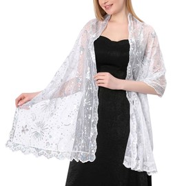 Ladiery Sequin Stars Moons Shawls and Wraps for Evening Dresses,Women sparkly Sheer Mesh Wedding Shawls for Evening Party