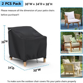 Gasadar Patio Chair Cover - 2 Pack, Patio Furniture Covers Waterproof, Heavy Duty Outdoor Chair Covers, Lawn Outdoor Furniture Cover -30" W x 34" D x 38" H