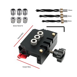 Adjustable Self Centering Doweling Jig,3-in-1 Woodworking Dowel Jig,L/T Shaped Woodworking Creates Edge,6/10mm x 3 Drill Guide Bushings,6/8/10mm Drill Bits and Stop Collars