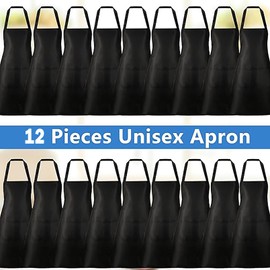 Incisite 12Pack Bib Apron,Aprons Bulk with 2 Pockets,Unisex Apron Bulk for Women Men Kitchen BBQ Drawing Crafting(Black)