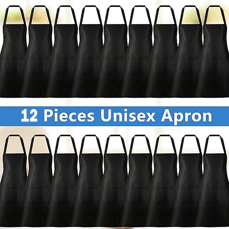 Incisite 12Pack Bib Apron,Aprons Bulk with 2 Pockets,Unisex Apron Bulk