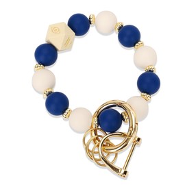 WEESMILE Silicone Key Ring Bracelet for Women | Stretchy Wrist Keychain Bracelet for Car Keys, Wallets, IDs, and Credit Cards (Blue/White1)