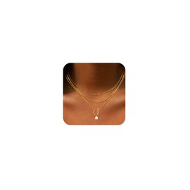 Hothrty Gold Necklace Set 14K Gold Multi-Layered Choker Dainty Necklace Pearl Pendant Herringbone Chain Trendy Jewelry for Woman